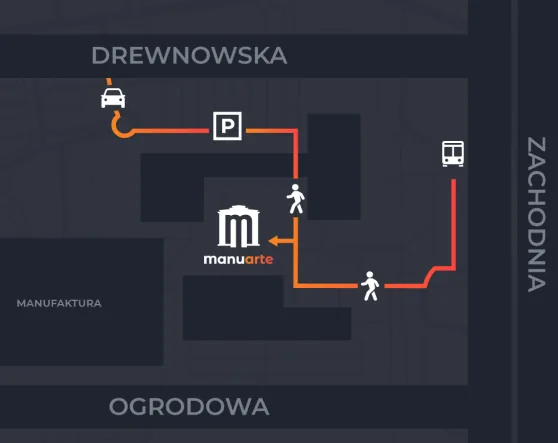 Mapa dojazdu do Manuarte w Manufakturze
